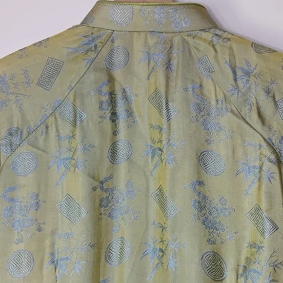 Vintage Green 2 Piece Kaftan Kimono Style Mandarin Collar Pants & Top Lounge Set - Picture 7 of 9